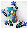 Painted Metal Frog Garden Art - Blue & Turquoise Handcrafted Wall Hanging - 18" x 24"